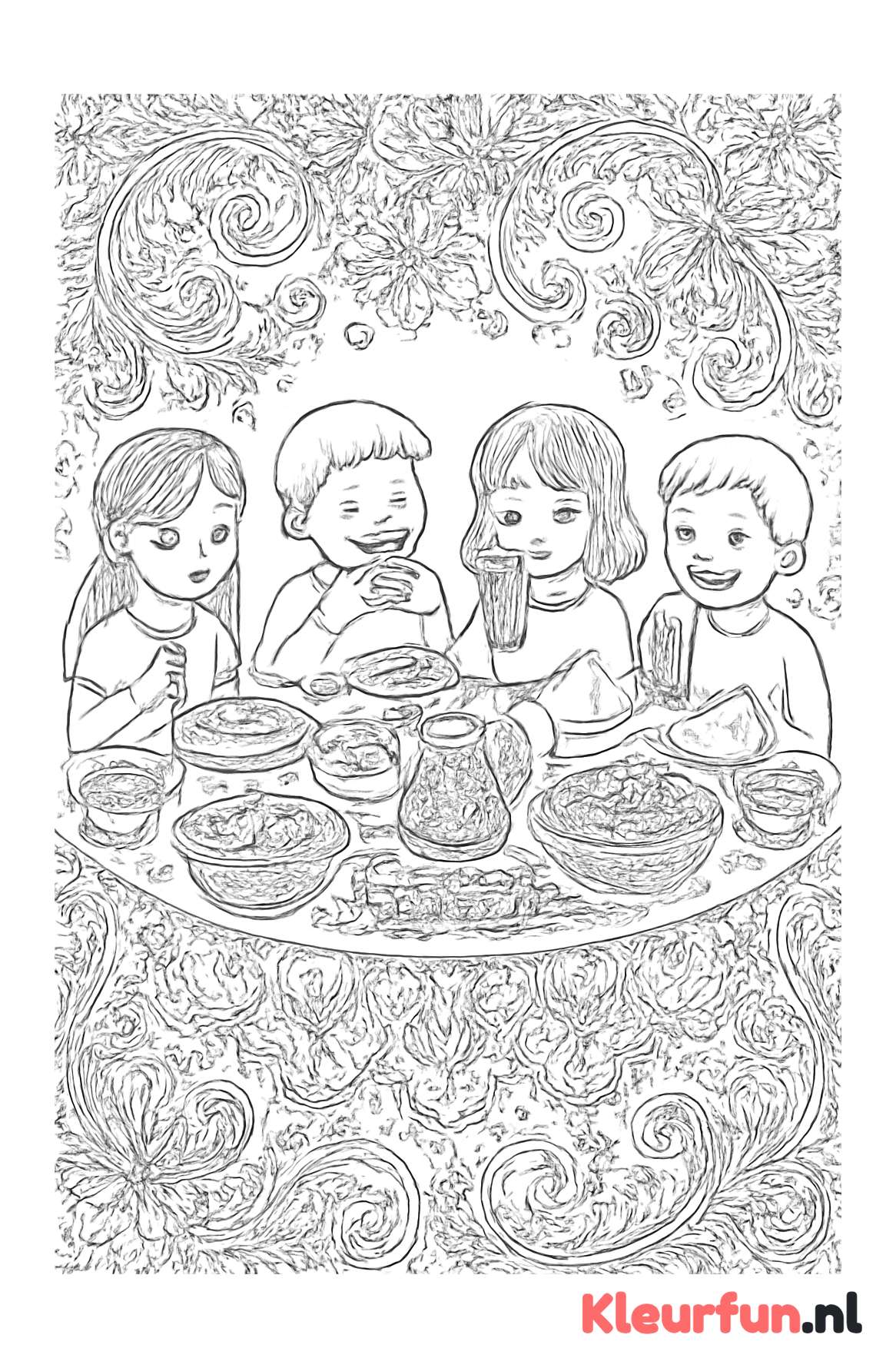 Kinderen aan de eet tafel vol lekkernijen