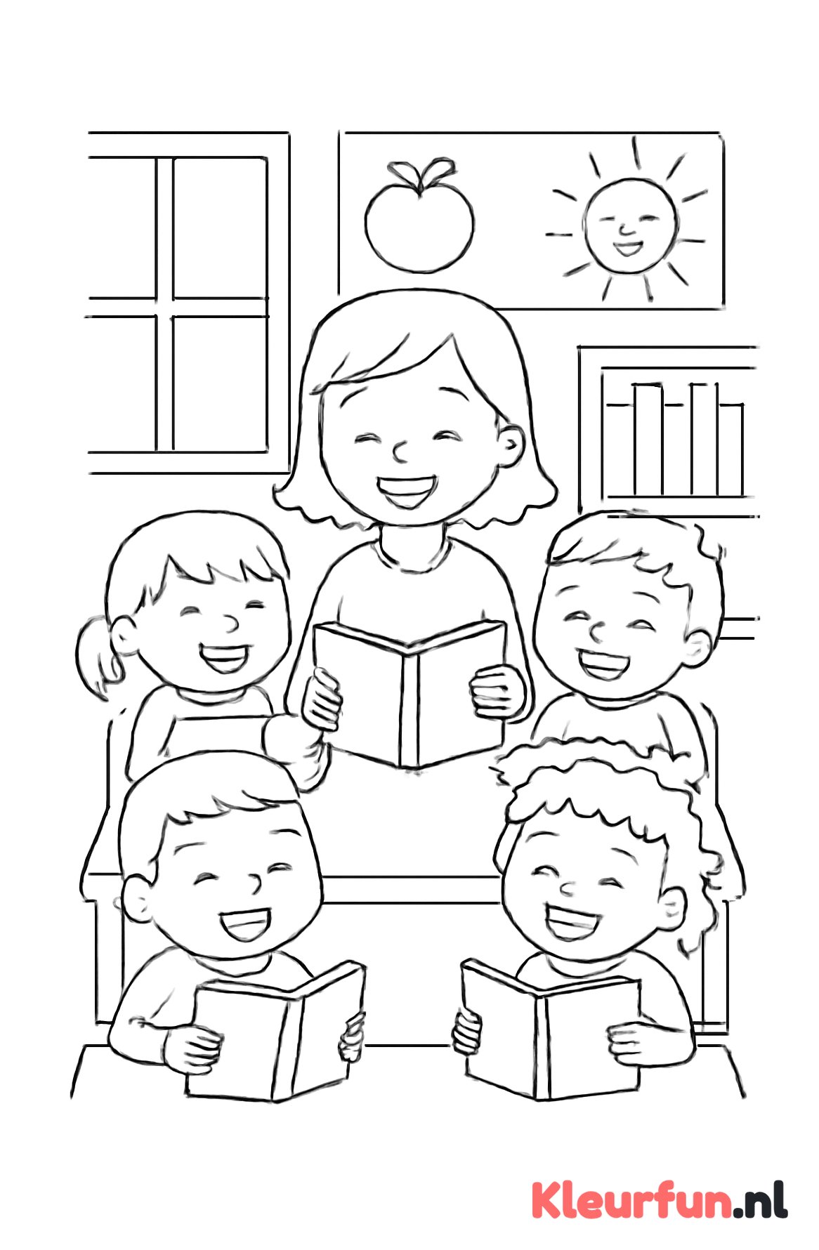 Kinderen lezen boeken in de klas