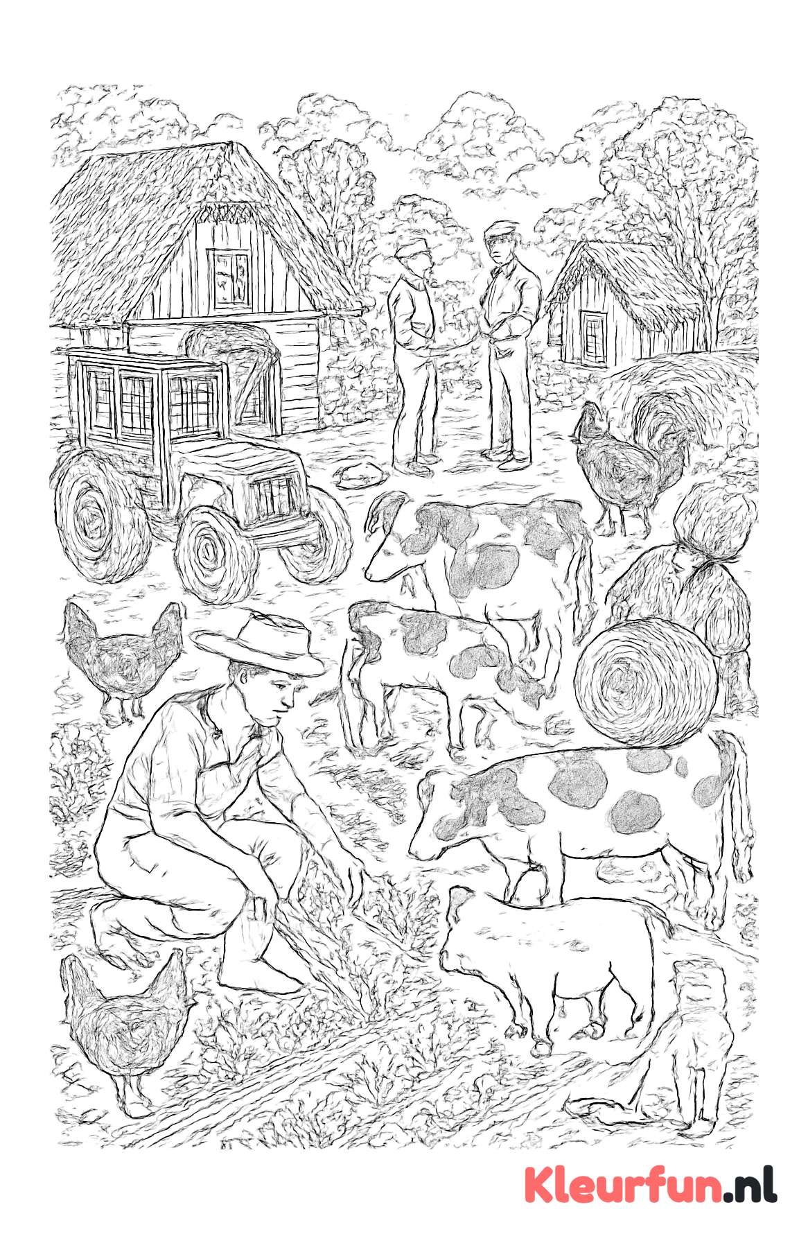 Klassieke boerderijscene met boer en dieren