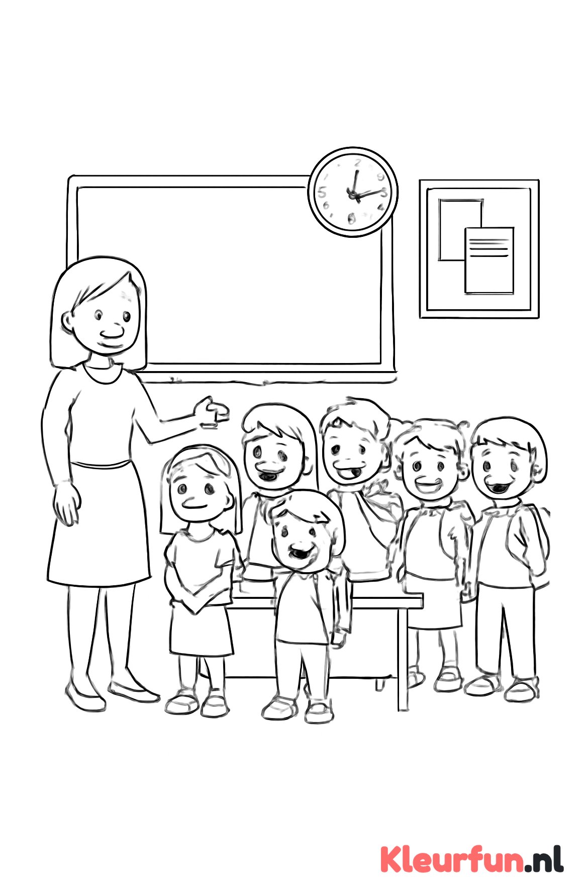 Klaslokaal en kinderen starten school
