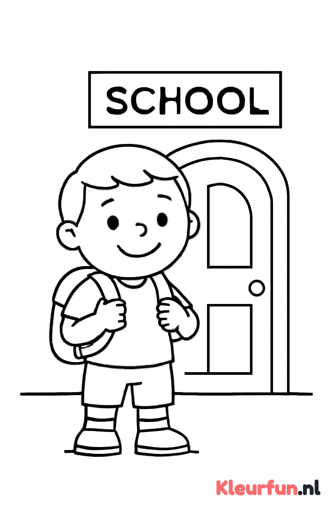 Kleuter met rugzak voor schooldeur