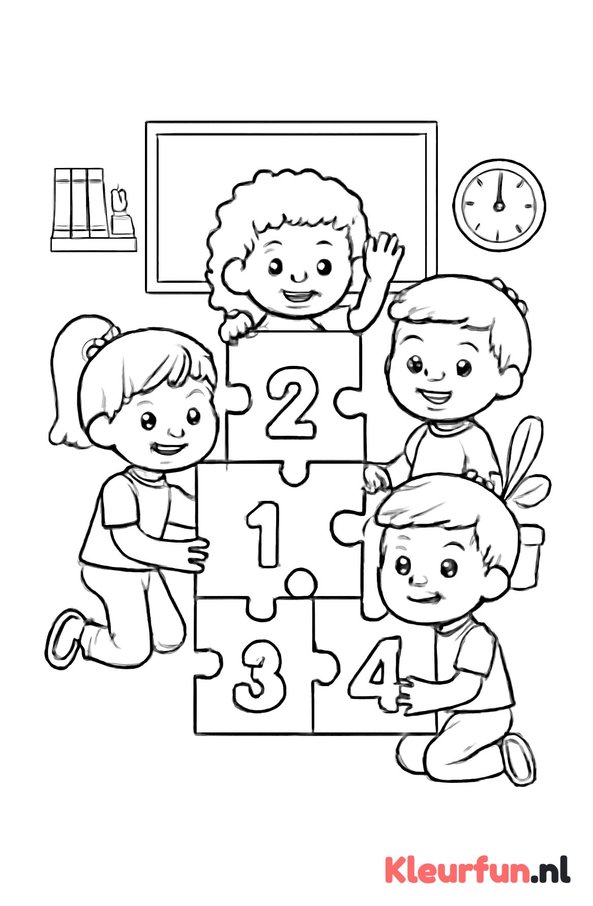 Kleuters maken een cijferpuzzel