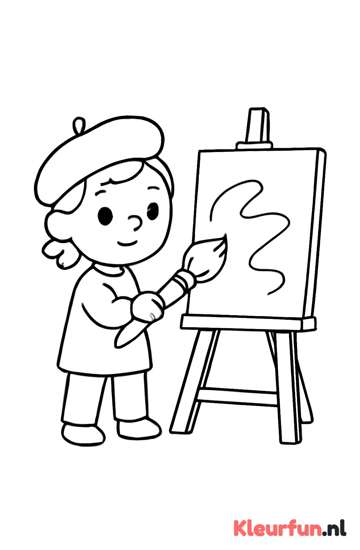 Kunstenaar maakt schilderij met grote kwast