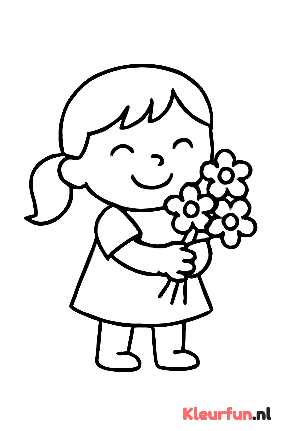 Lachend meisje met bloemen
