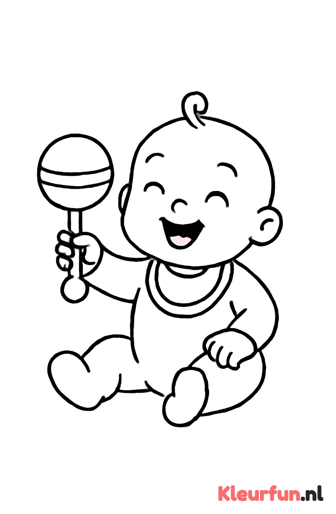 Lachende baby met rammelaar