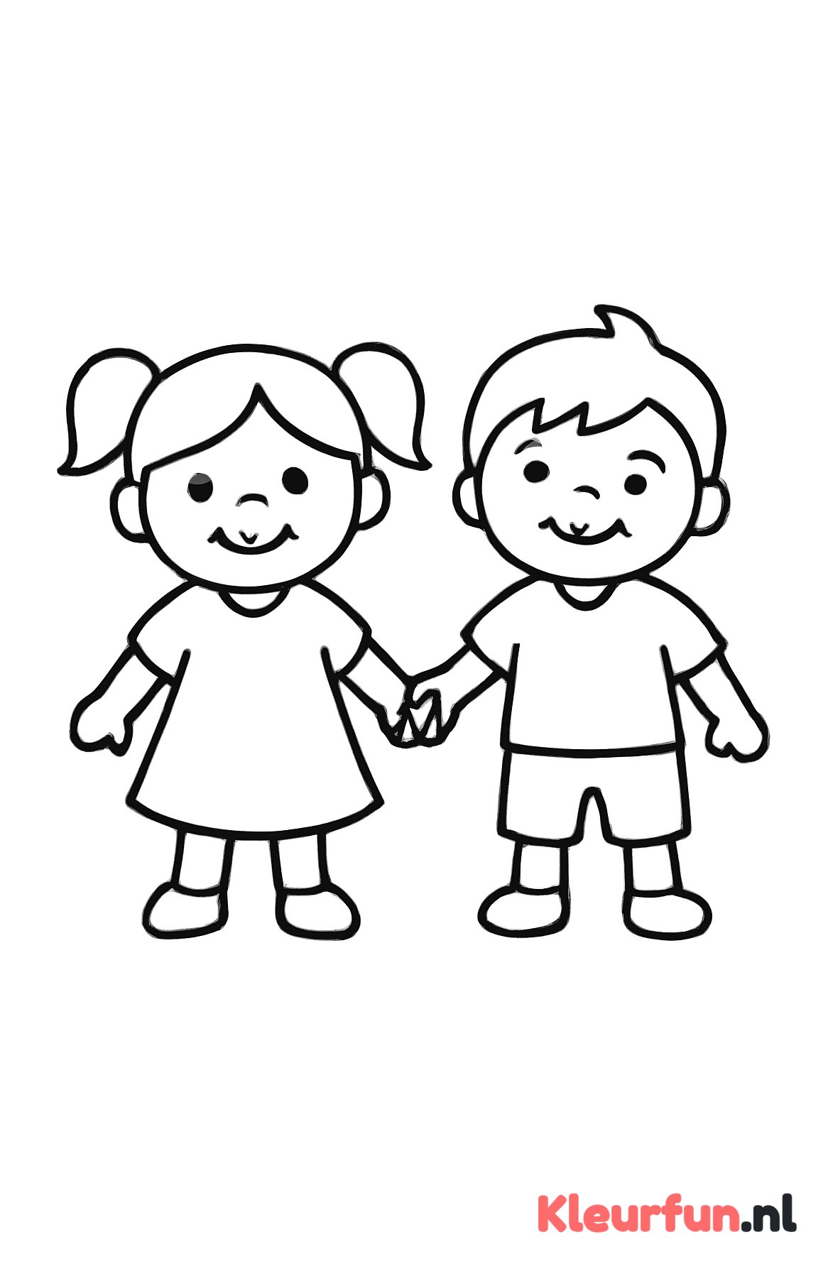 Lachende kinderen hand in hand