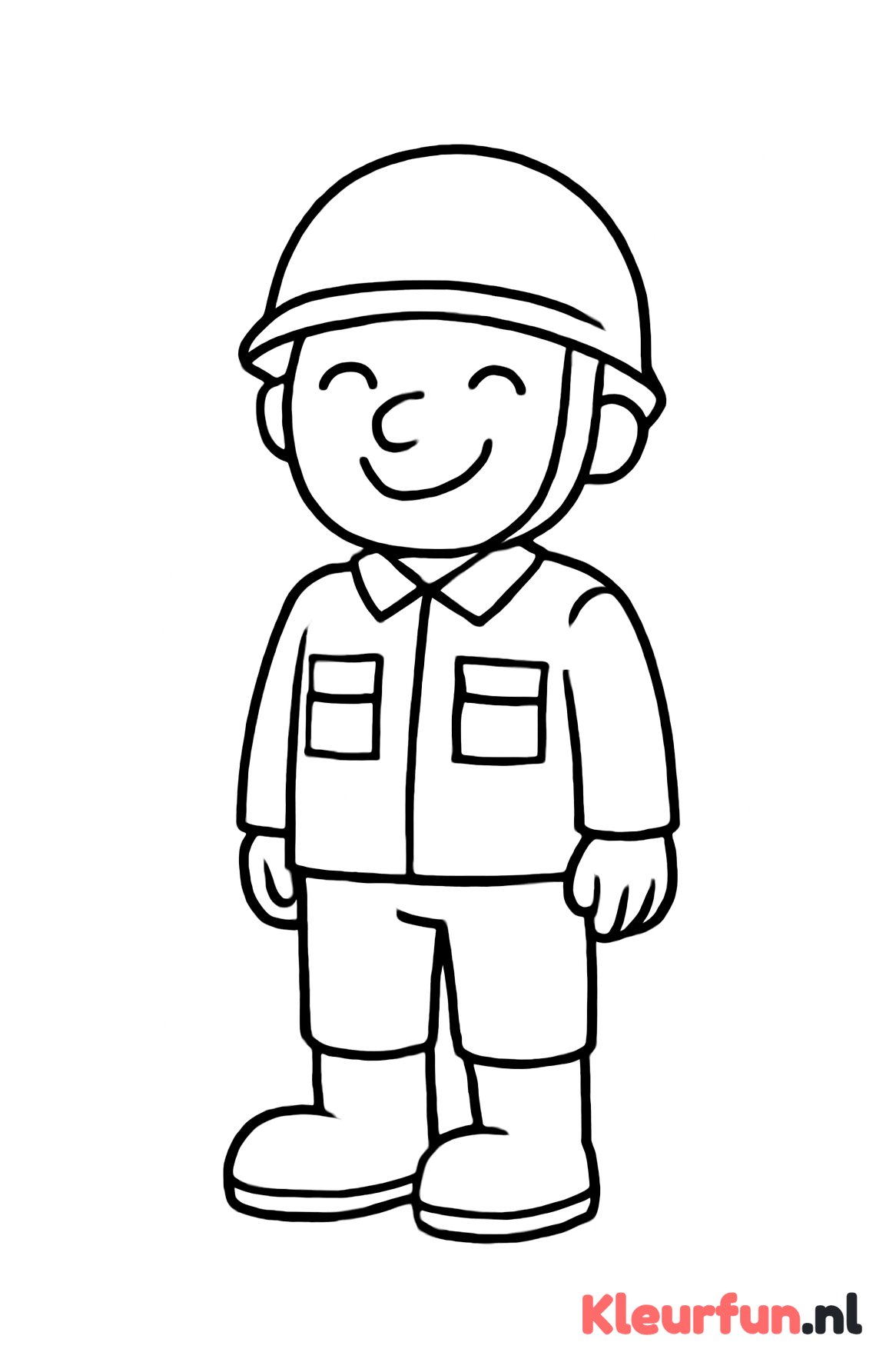 Lachende soldaat in eenvoudig uniform