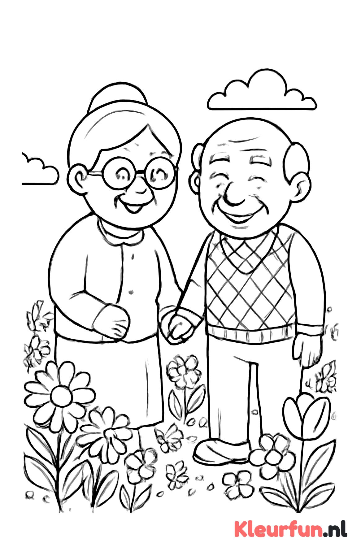 Lieve oma en opa in de tuin