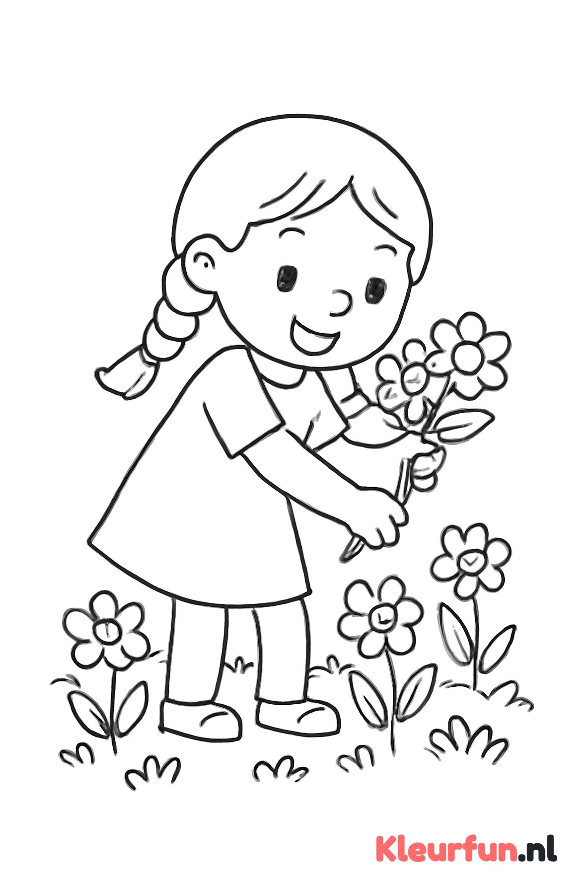 Meisje plukt bloemen
