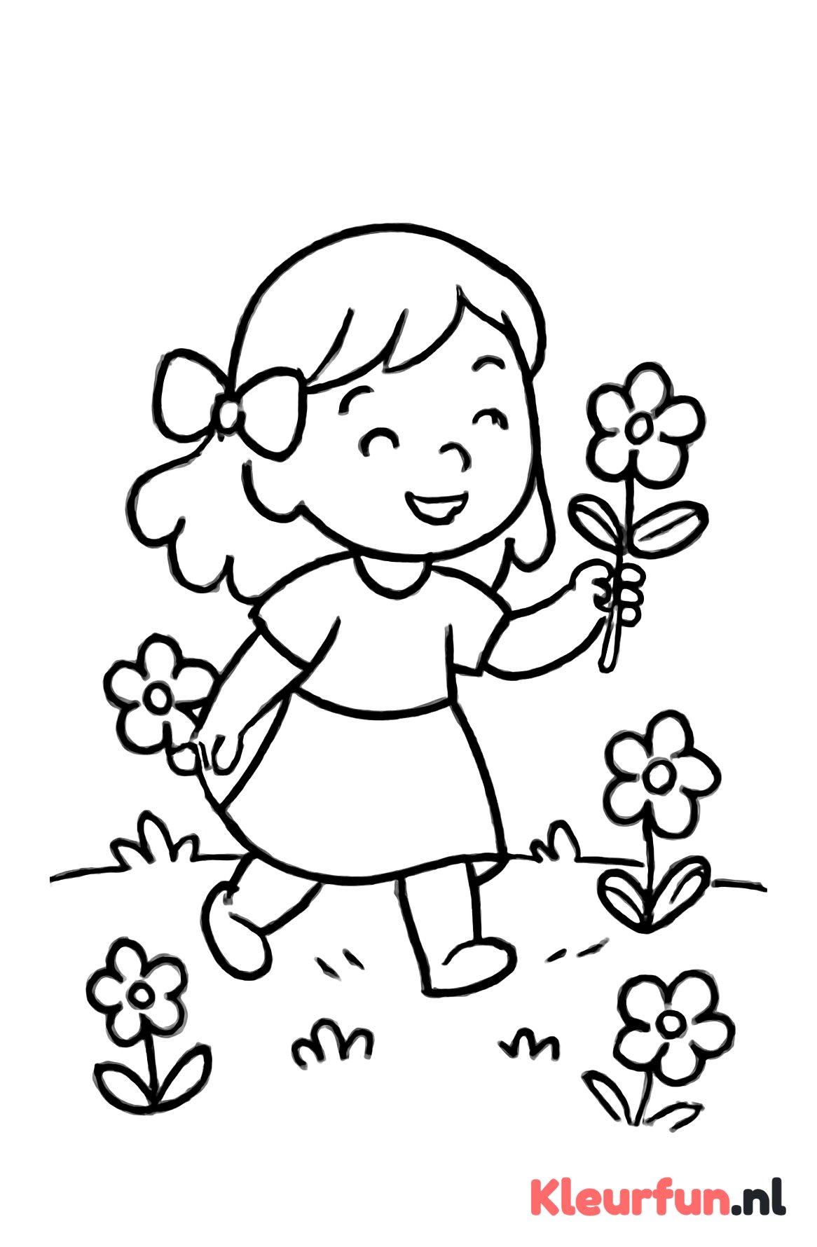 Meisje dat bloemen plukt