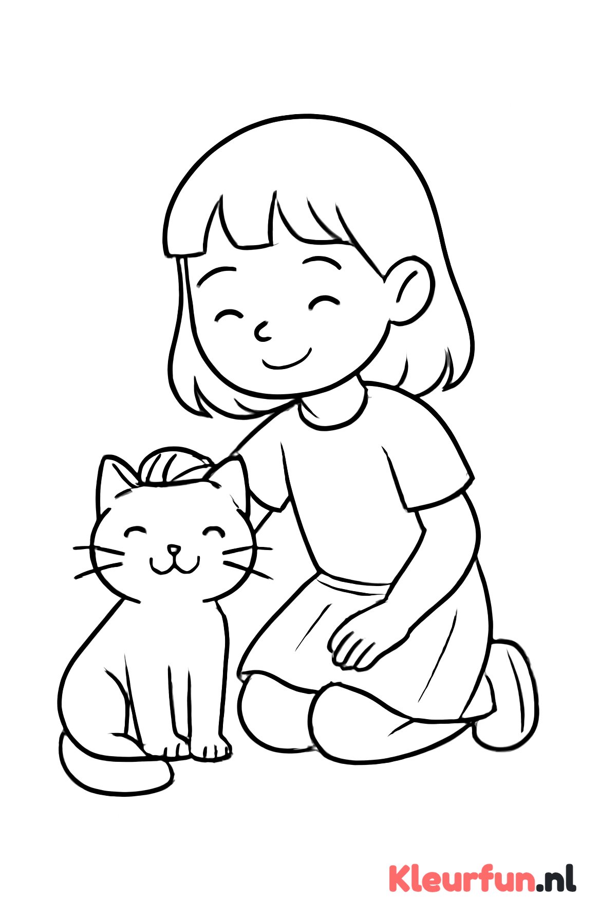 Meisje en haar huisdier kat