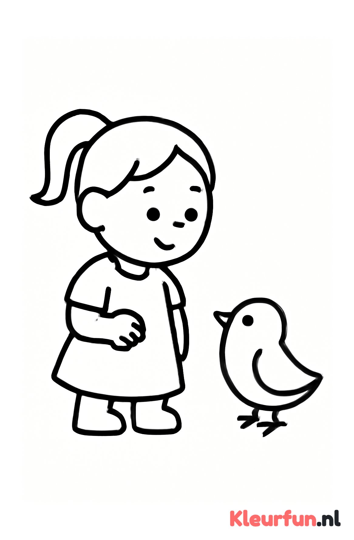 Meisje met paardenstaart en vogel