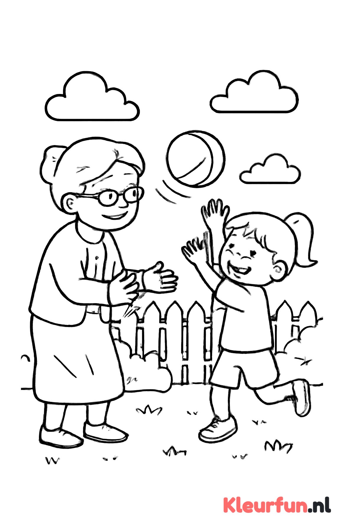 Oma en kleinkind spelen bal