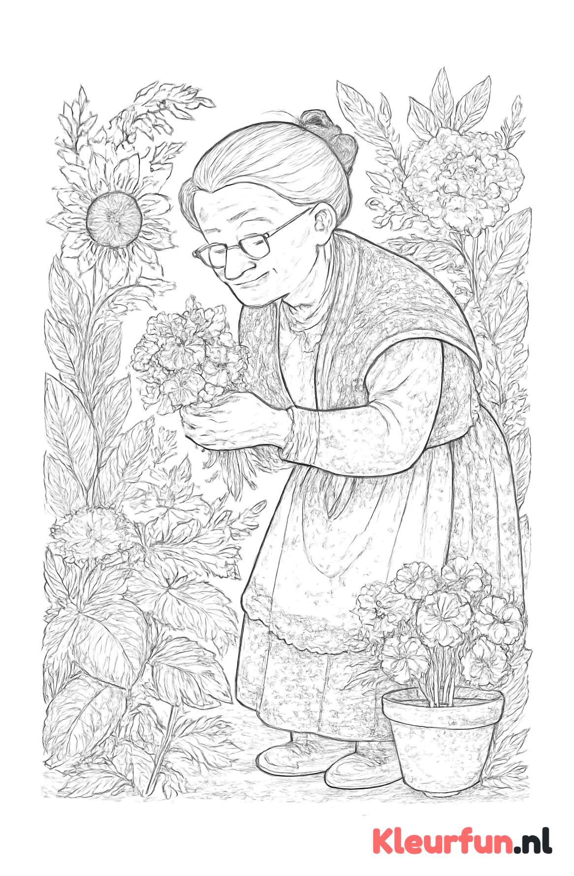 Oma in de tuin