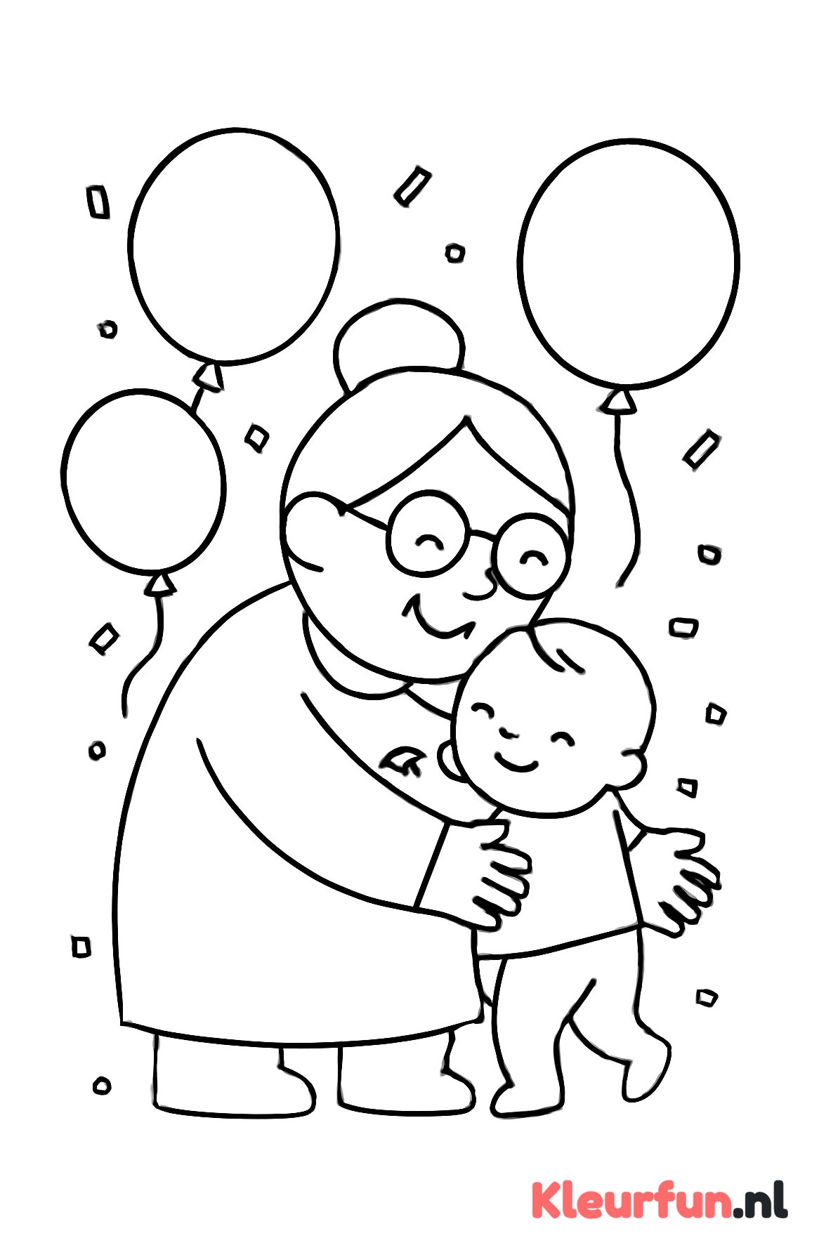 Oma knuffelt peuter met ballonnen