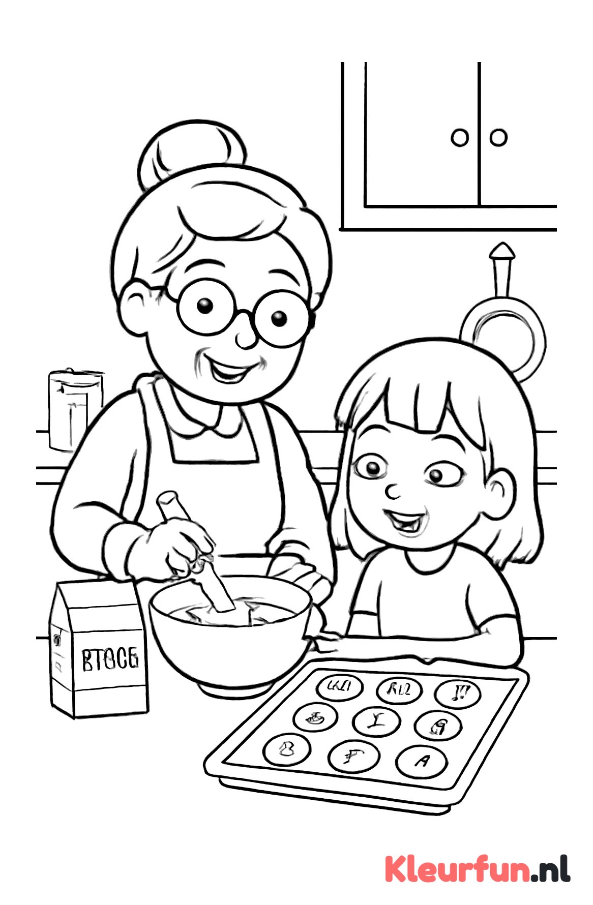 Oma bakt koekjes met kleinkind