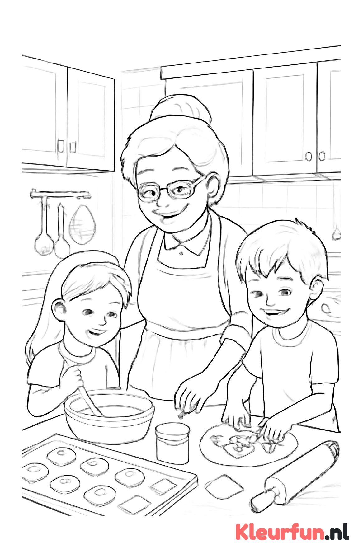 Oma bakt koekjes met kleinkinderen