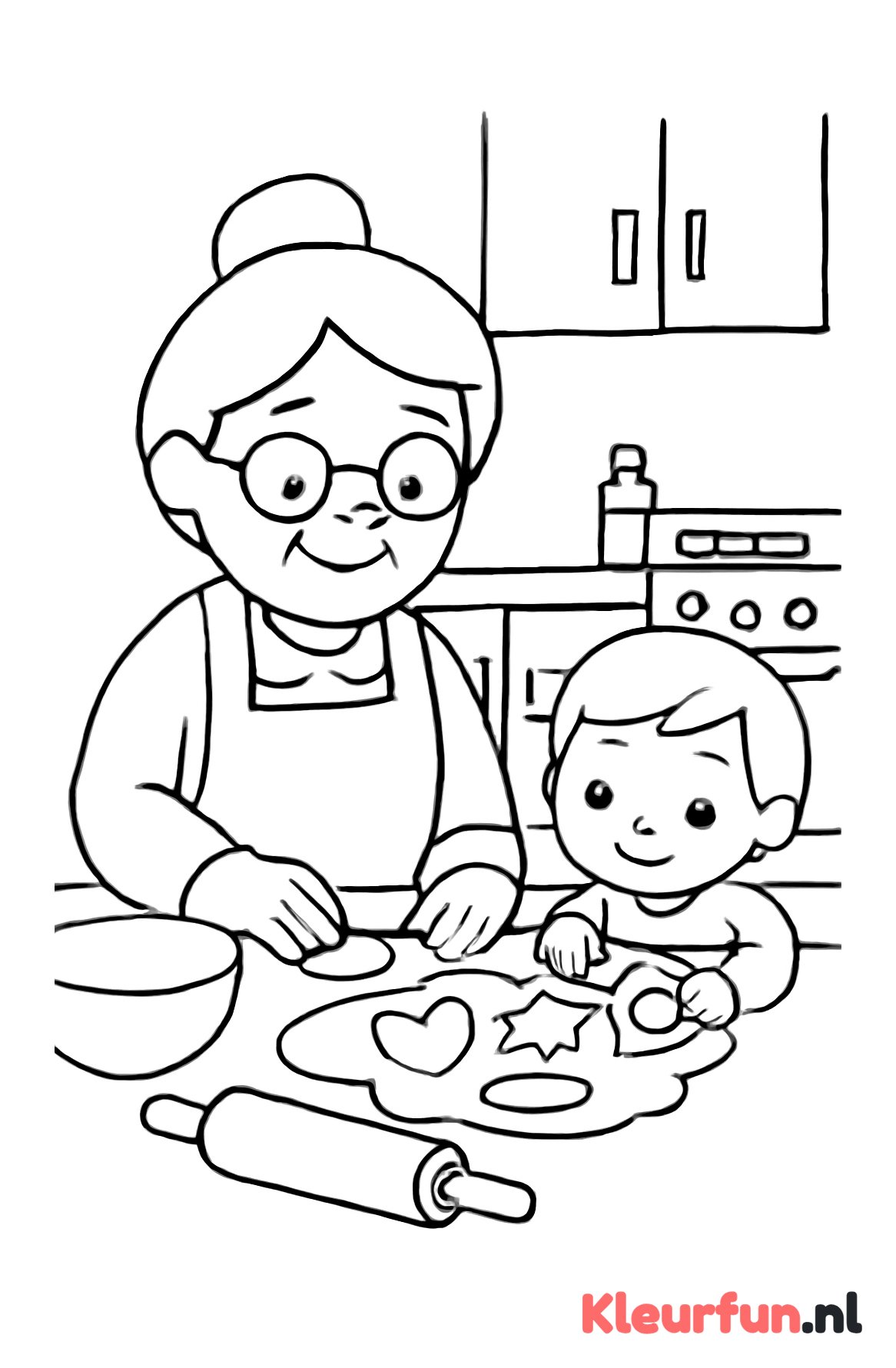 Oma bakt koekjes met kleuter