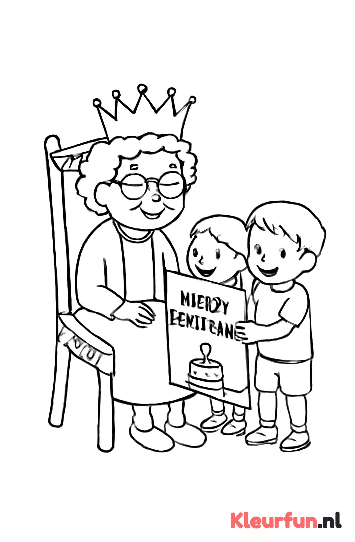 Oma met kroon en verjaardagskaart