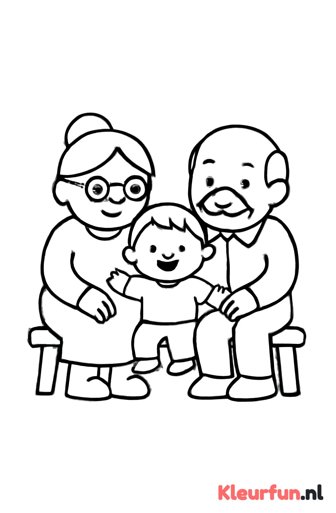 Oma en opa op bankje met kleinkind
