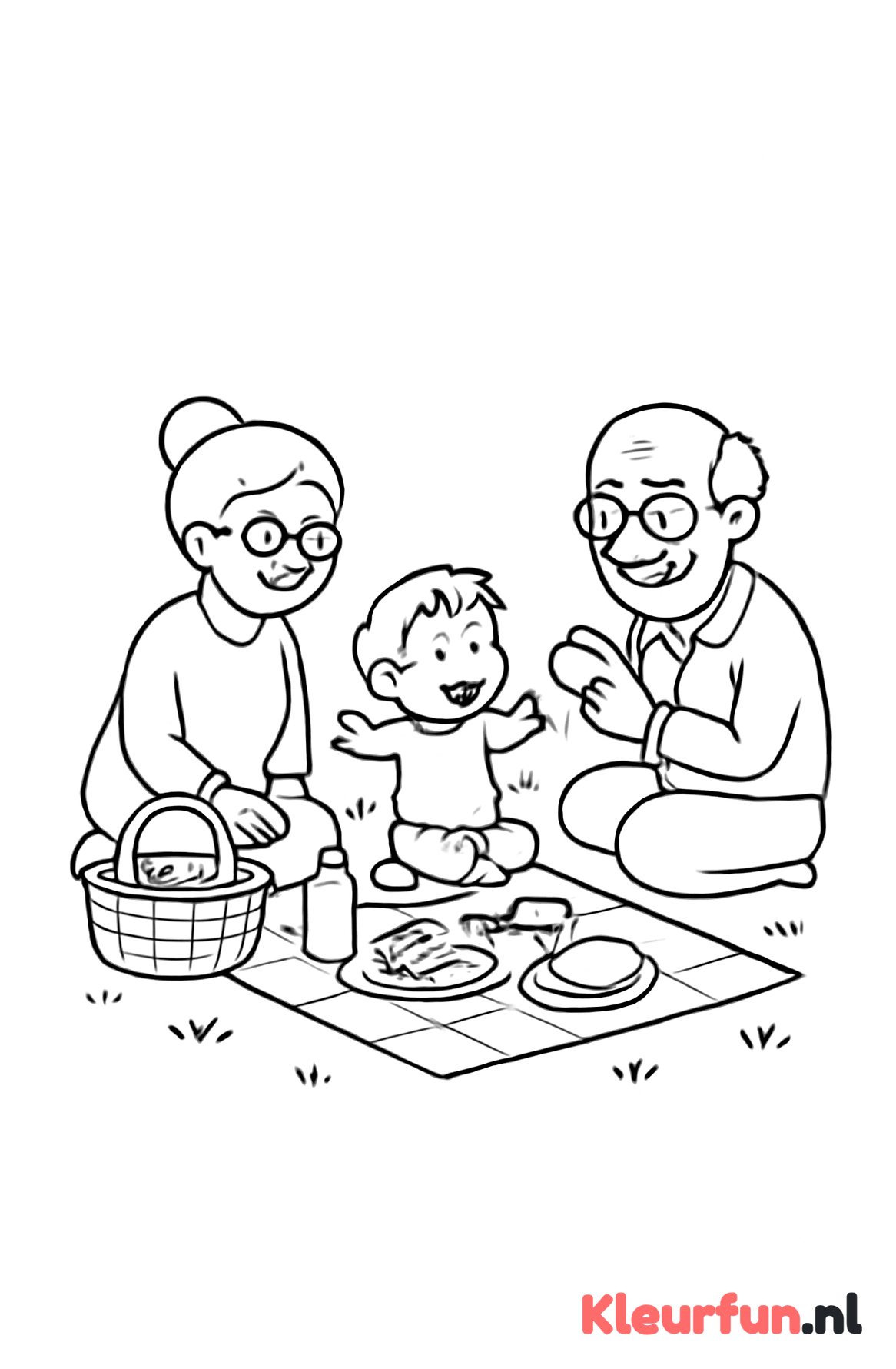 Oma en opa picknicken met kleinkind