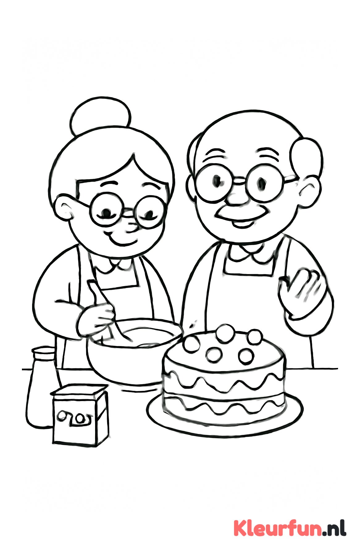 Oma en opa bakken een taart