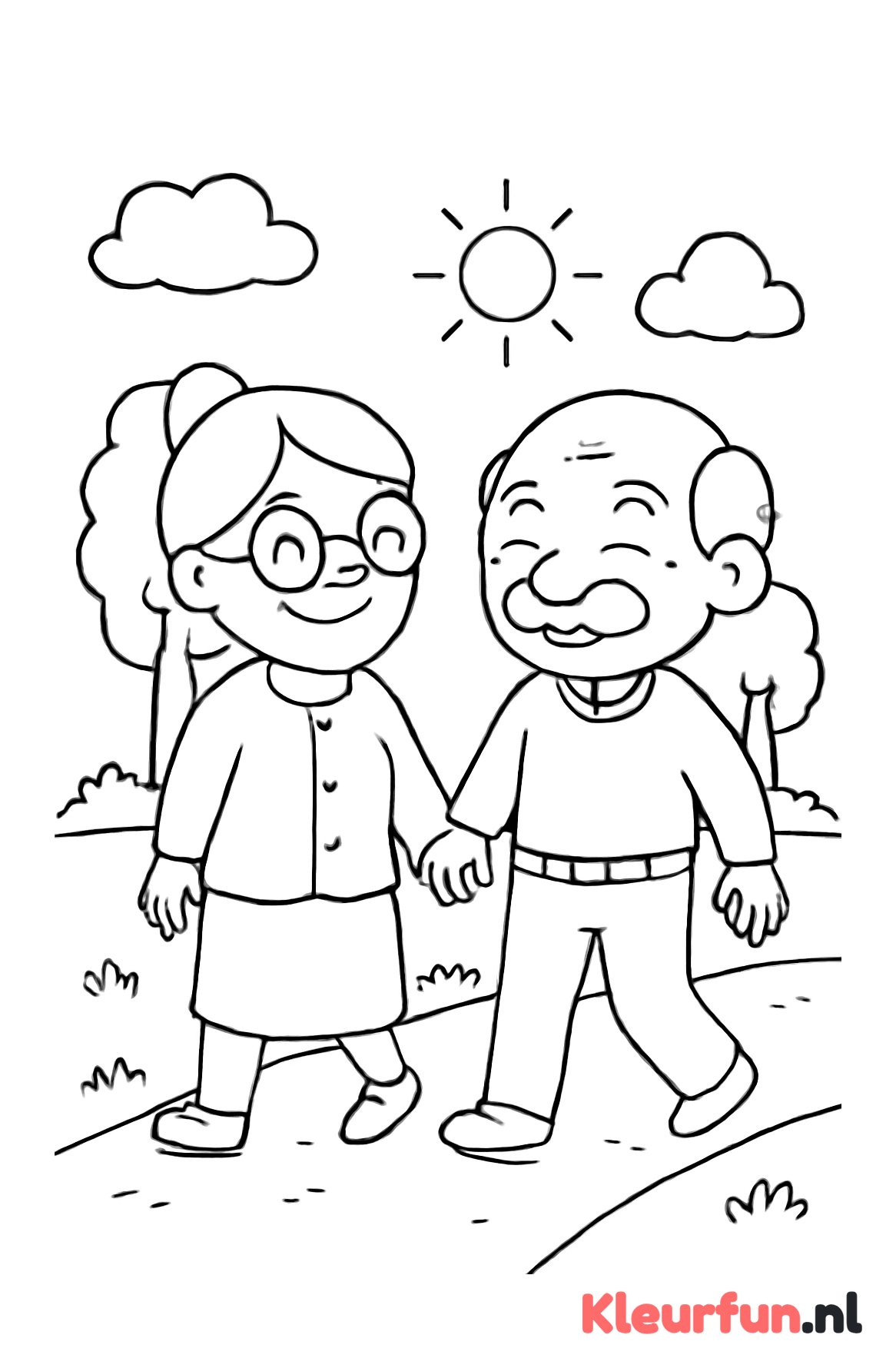 Oma en opa wandelen in het park