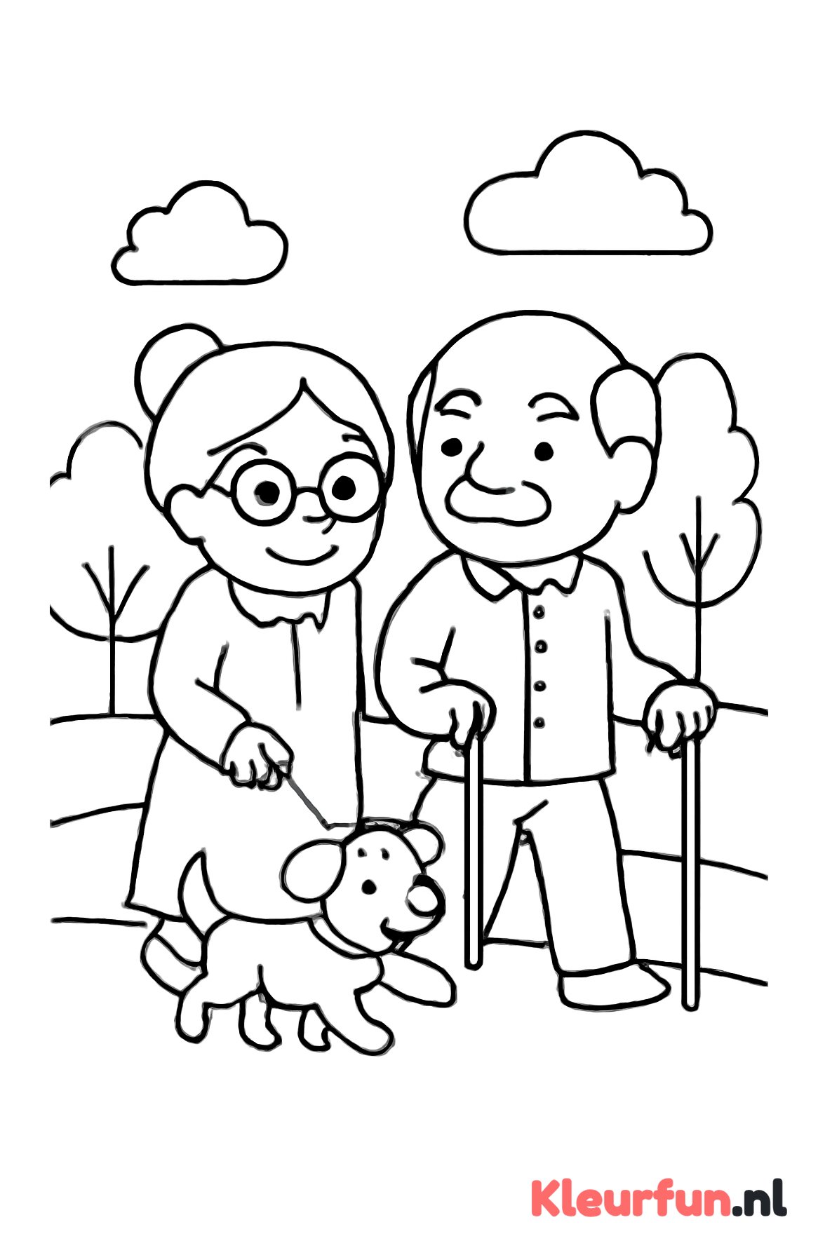 Oma en opa wandelen in het park