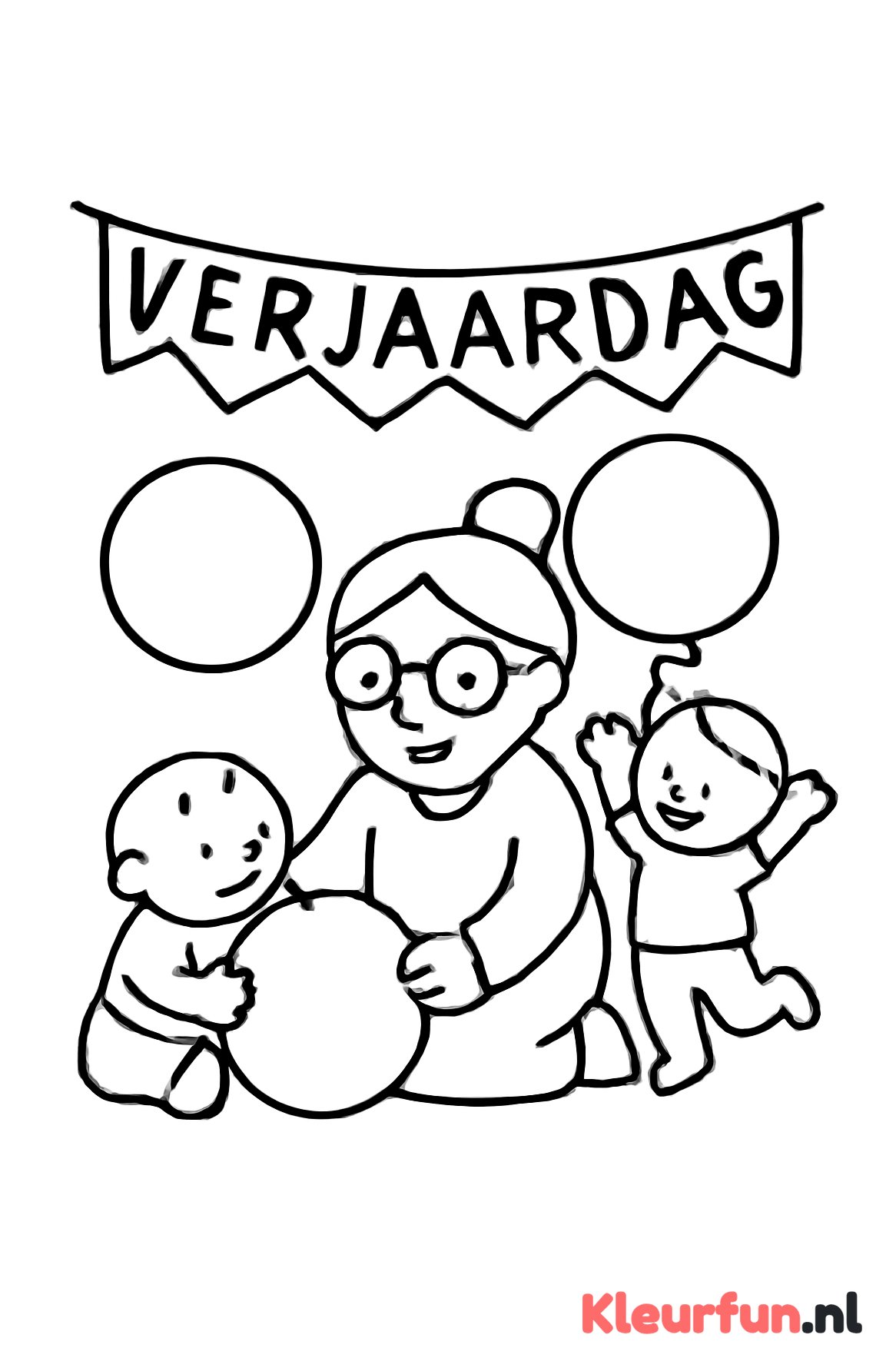 Oma en peuters met ballonnen