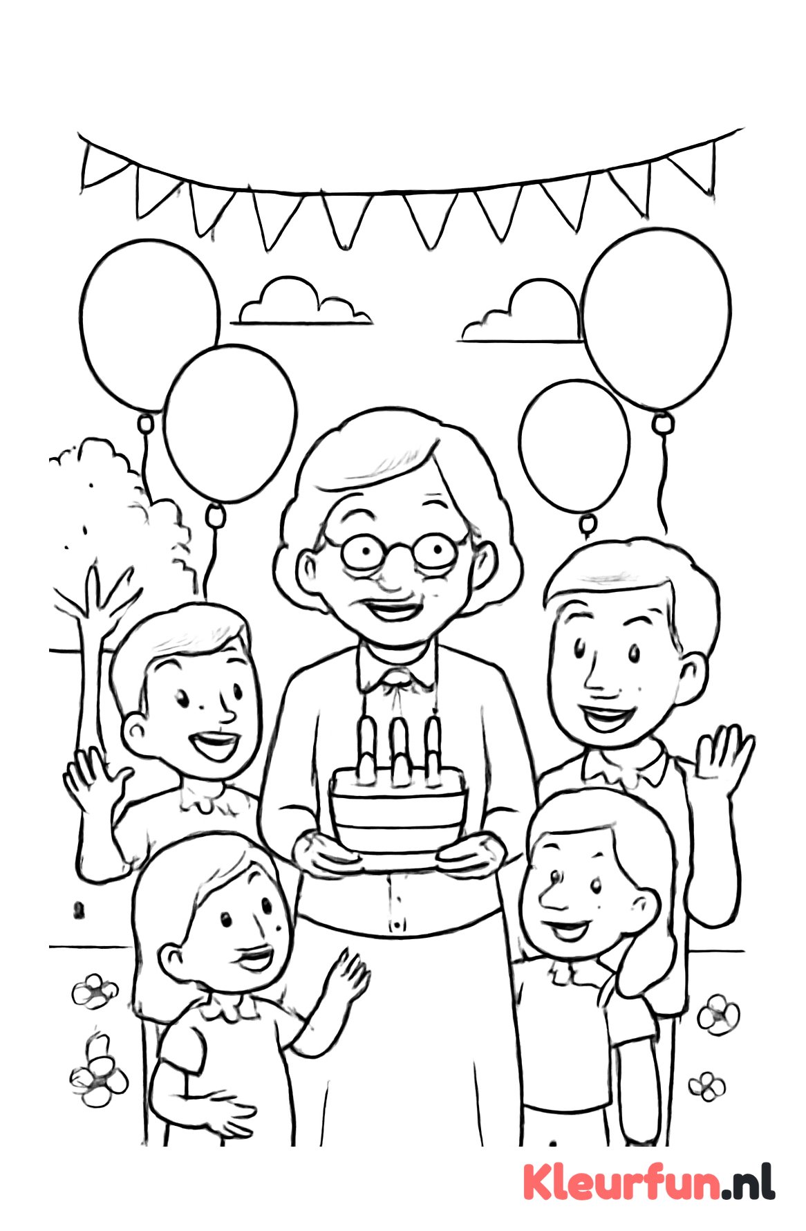 Oma viert verjaardag in de tuin
