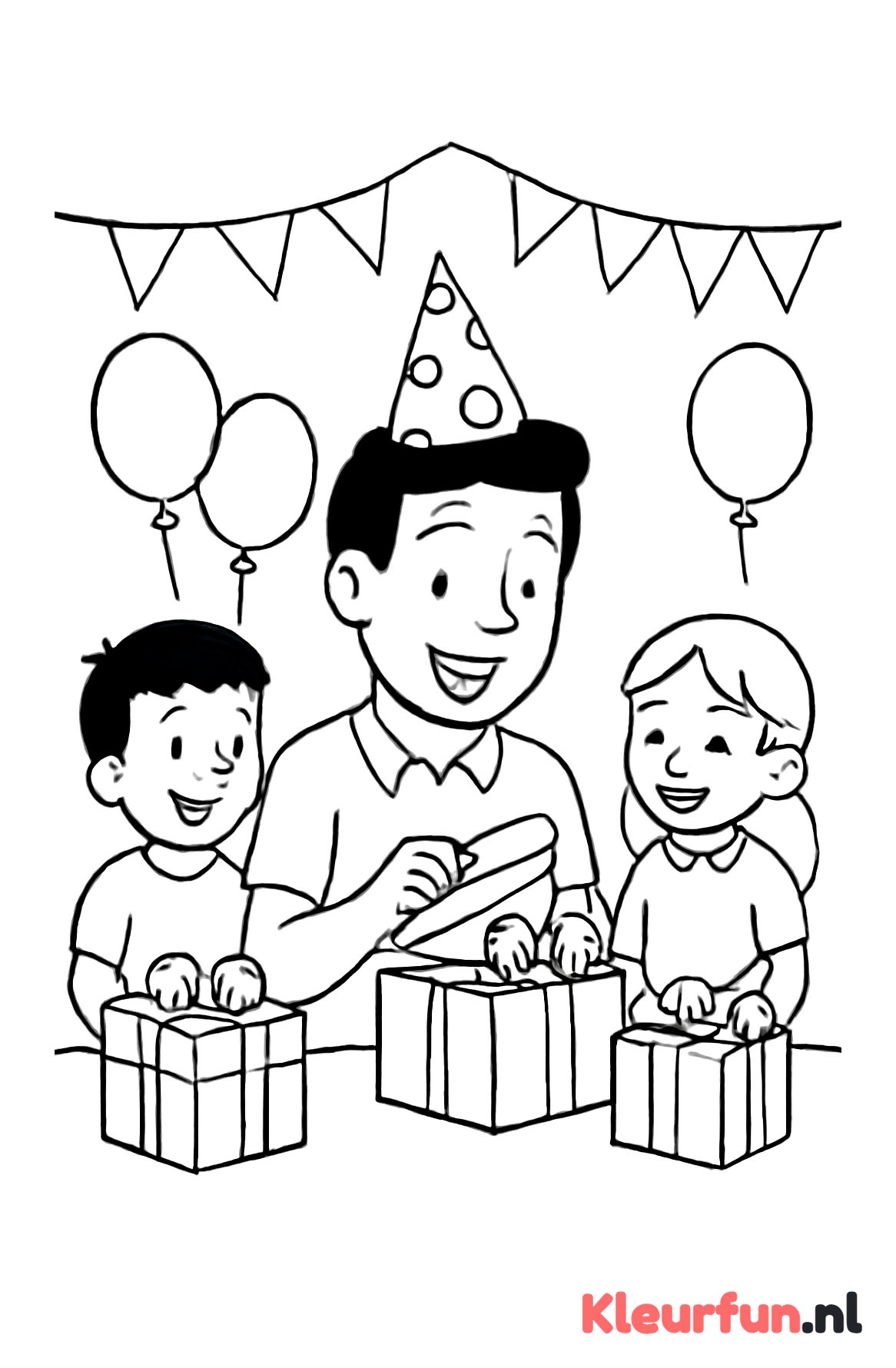 Oom opent cadeaus met kinderen