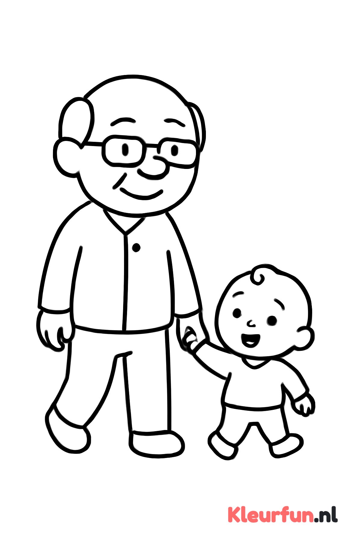 Opa hand in hand met kleinkind