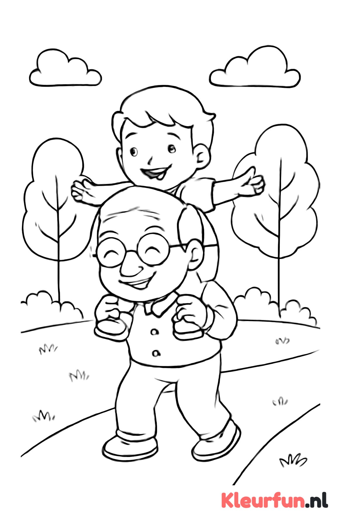 Opa speelt in het park met kleinkind