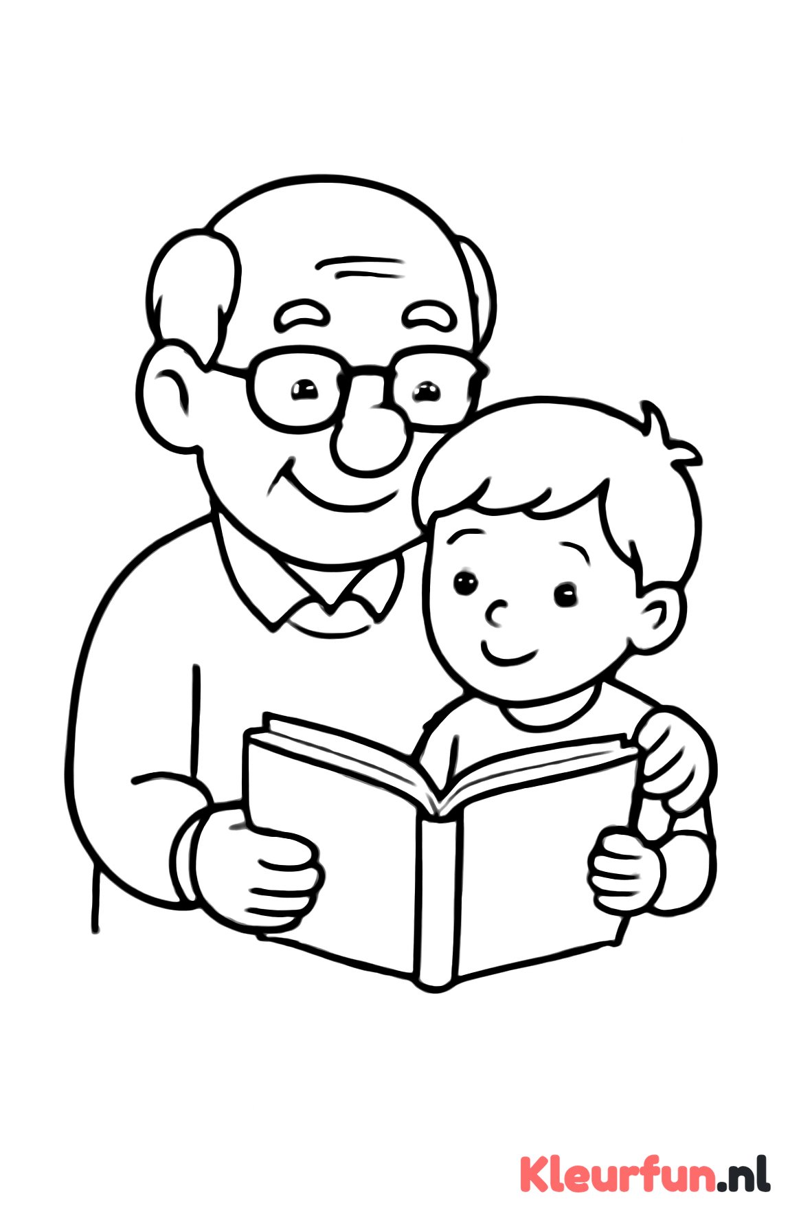 Opa leest boek met kleinkind