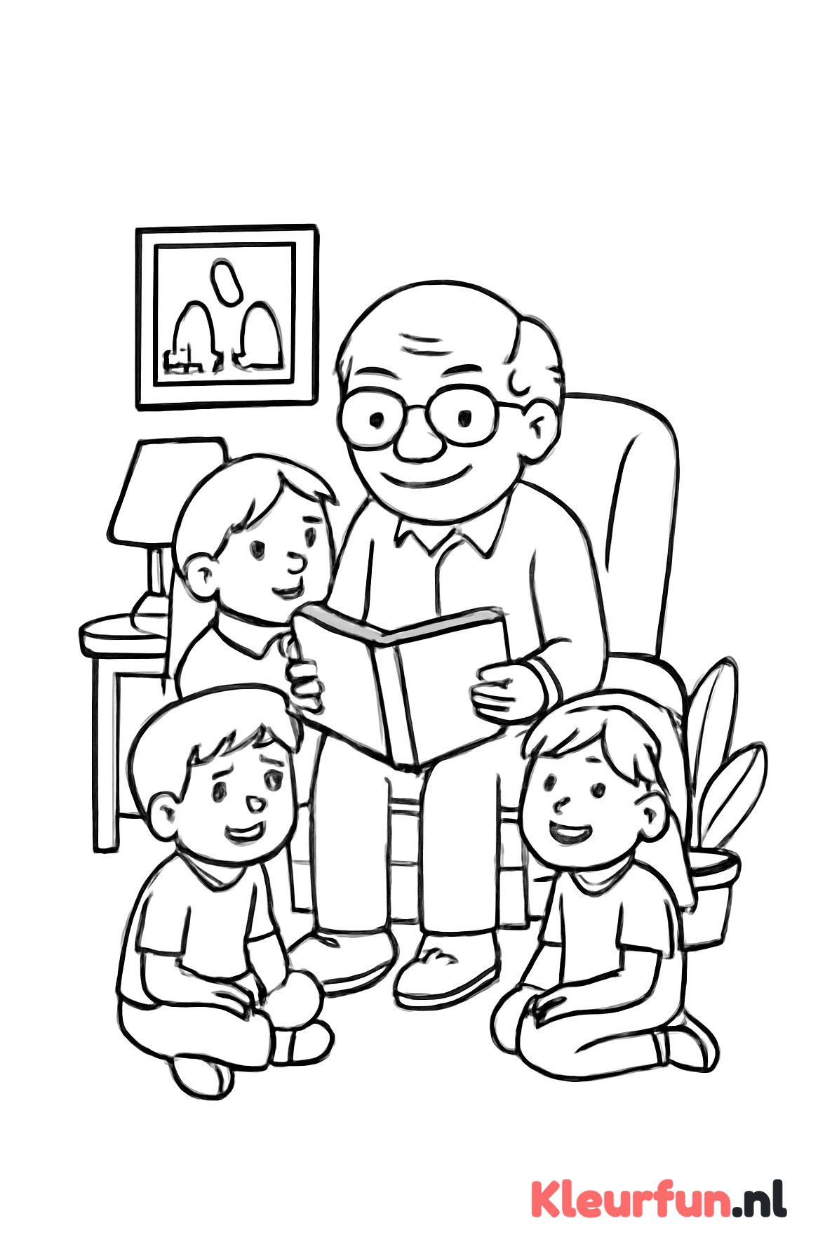 Opa leest voor aan kinderen