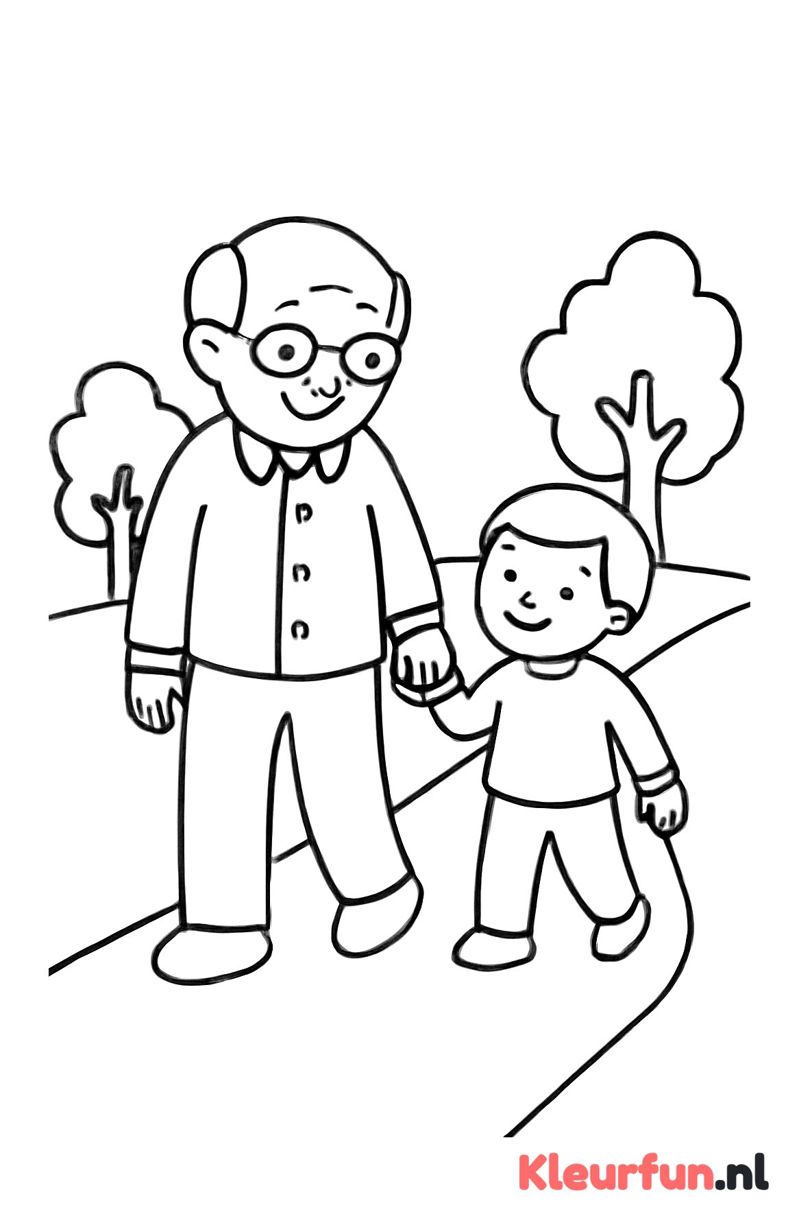 Opa loopt hand in hand met kleinkind