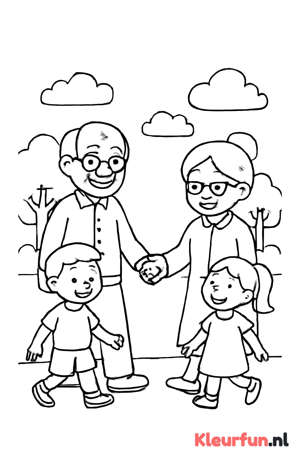 Opa en oma met kleinkinderen in het park