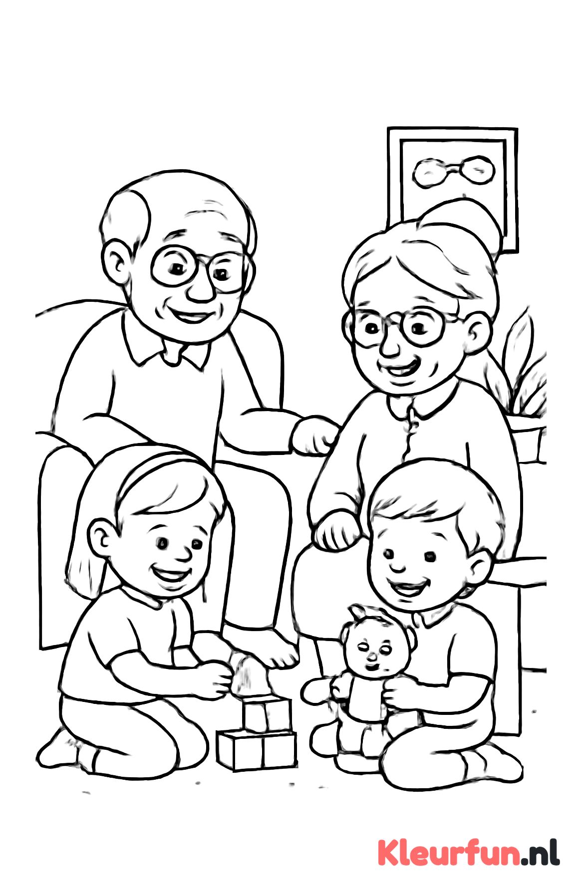 Opa en oma spelen met kleinkinderen