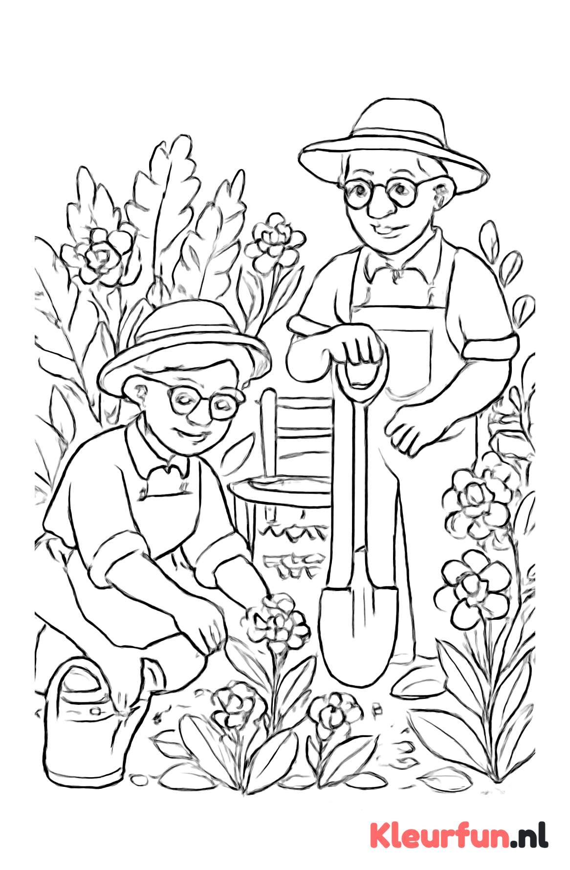 Opa en oma tuinieren samen