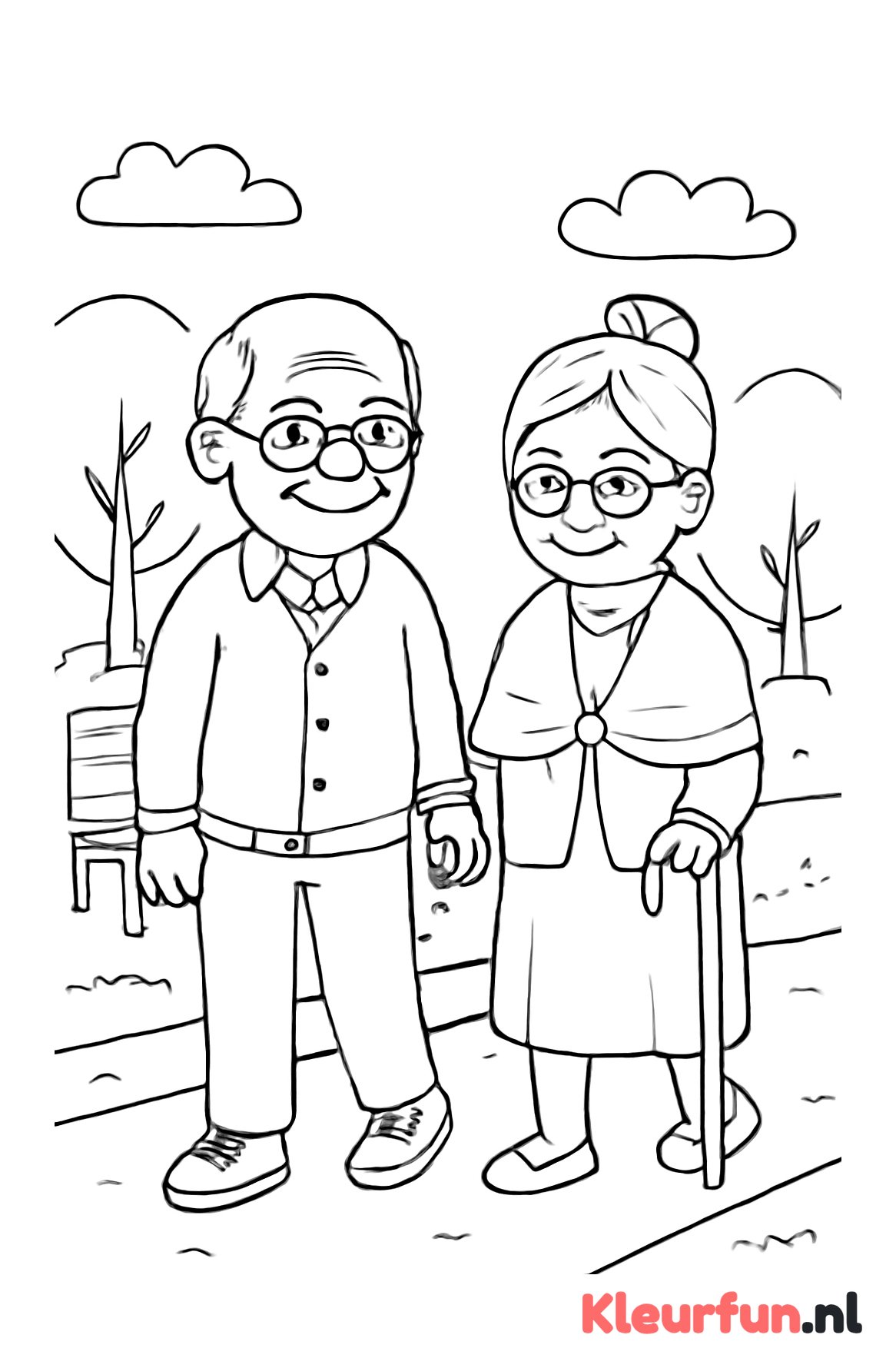 Opa en oma wandelen in het park