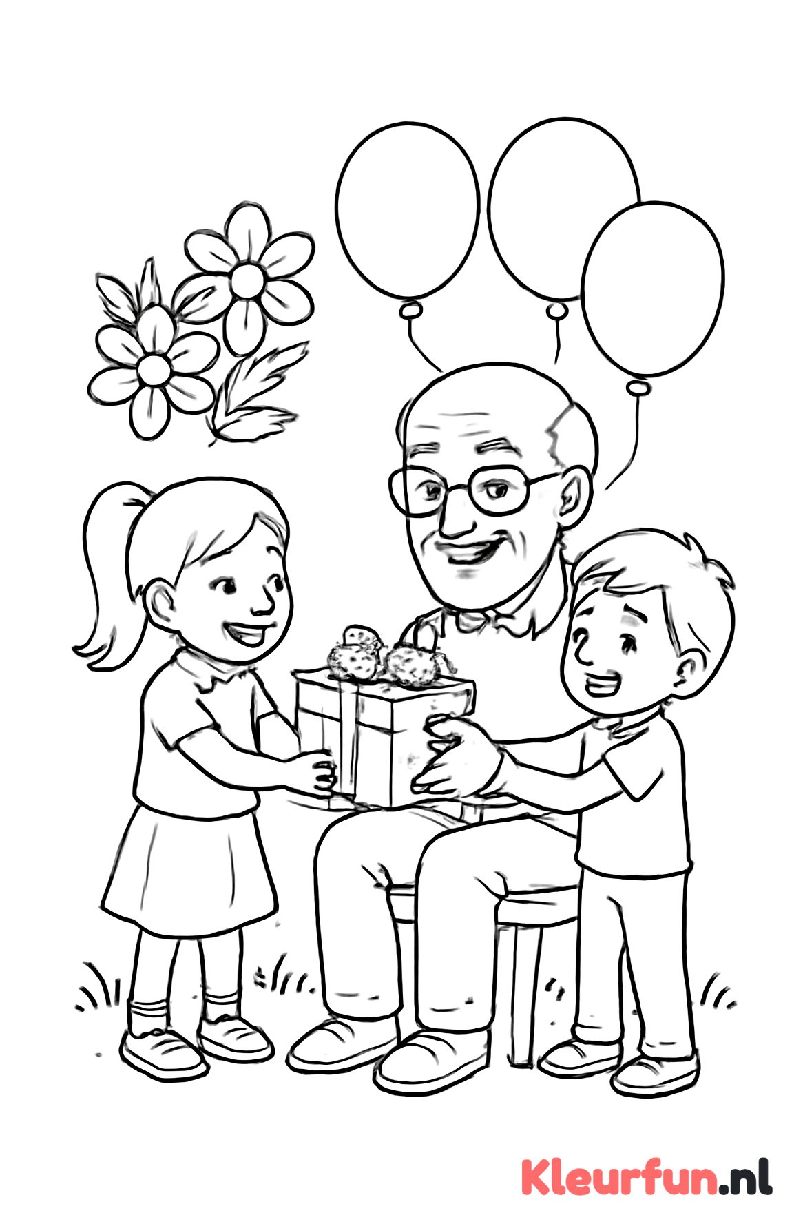 Opa viert verjaardag in de tuin
