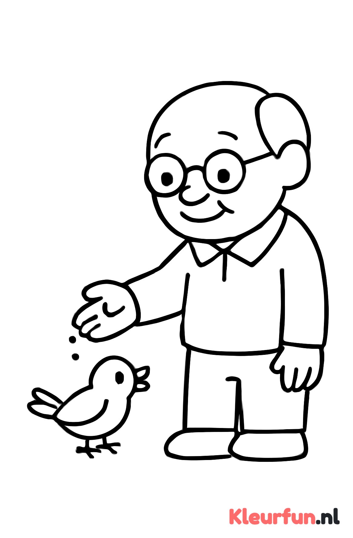 Opa voedert een vogel