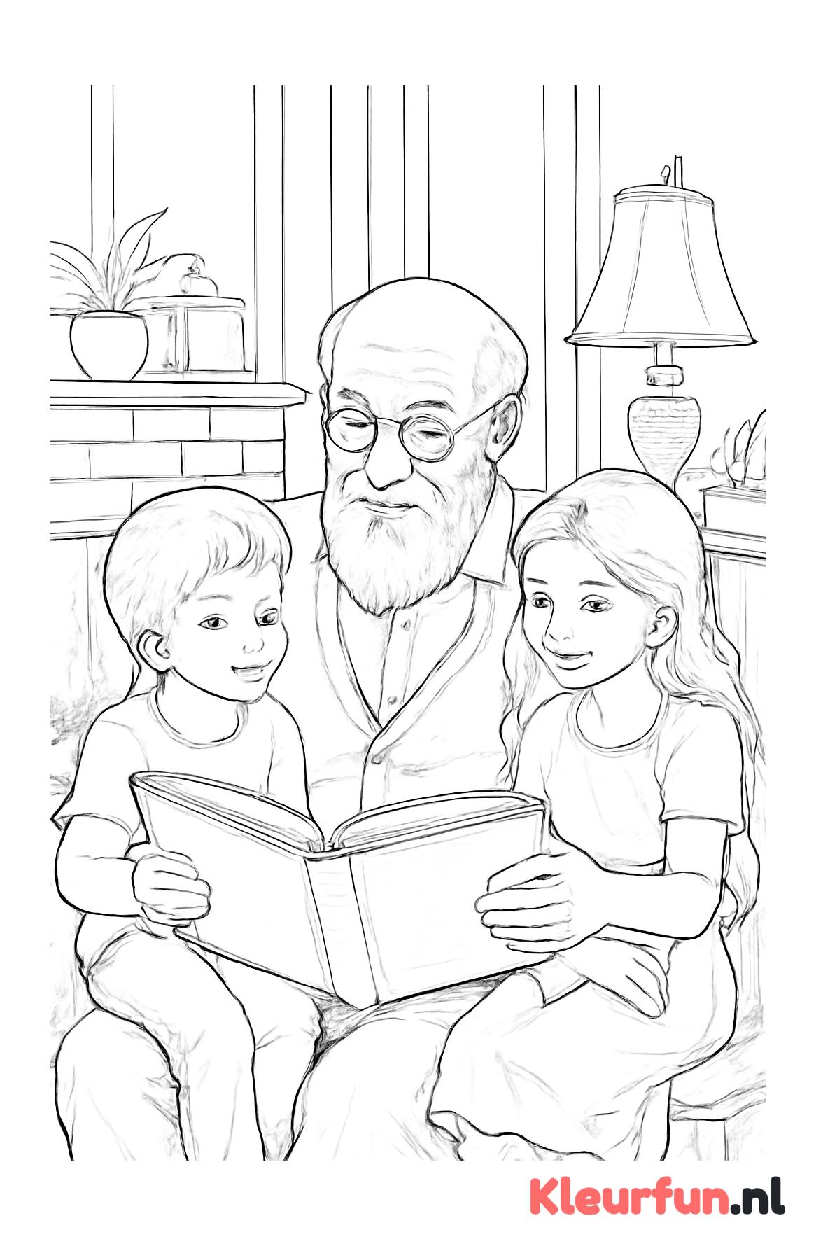 Opa leest voor aan kleinkinderen