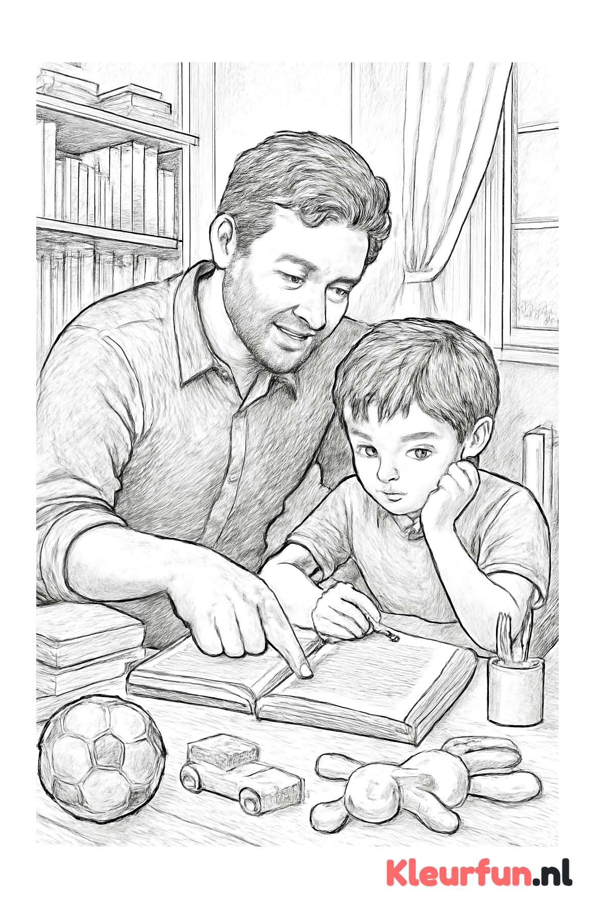 Papa helpt met huiswerk