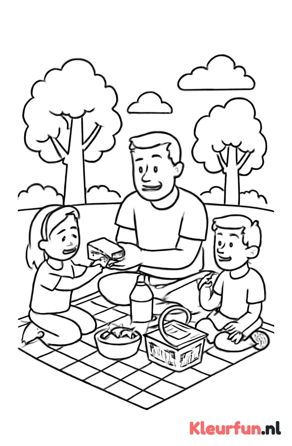 Papa en kinderen picknicken in het park