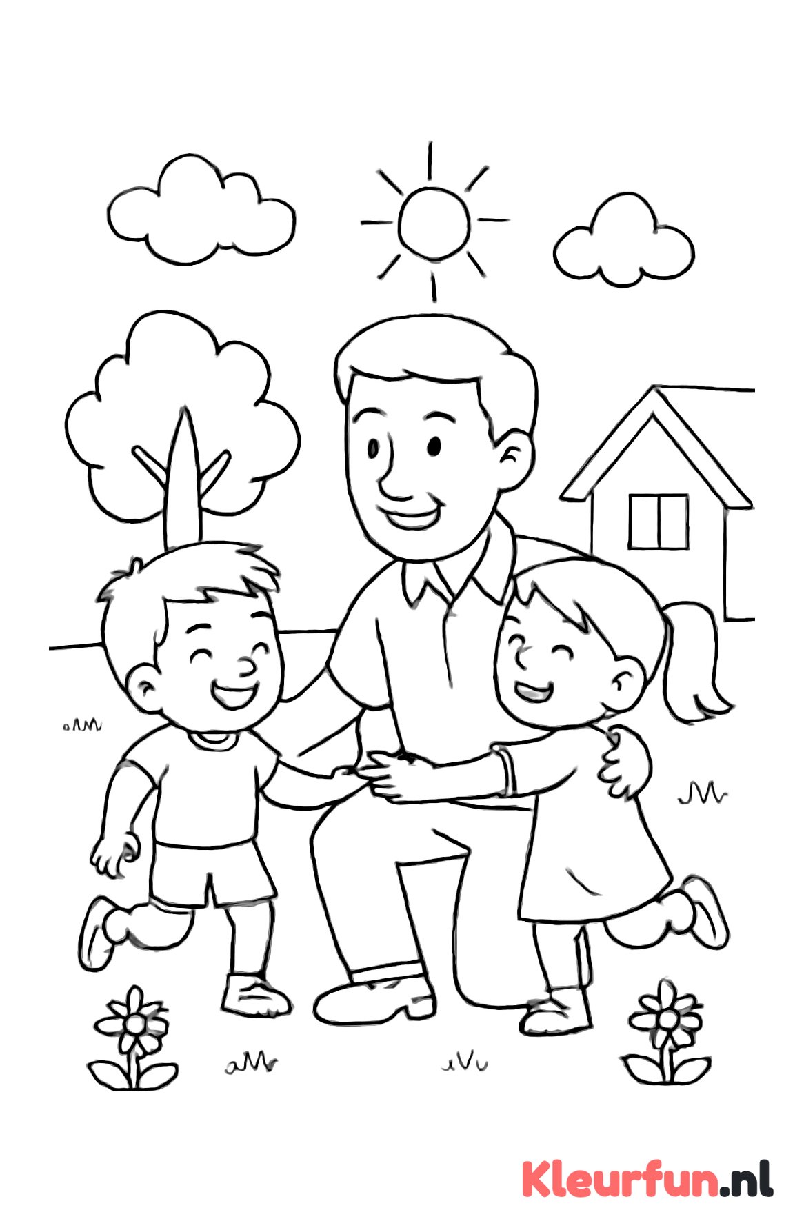 Papa speelt met kinderen in de tuin