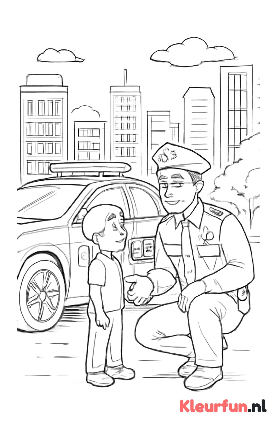 Politieagent met kind en politieauto