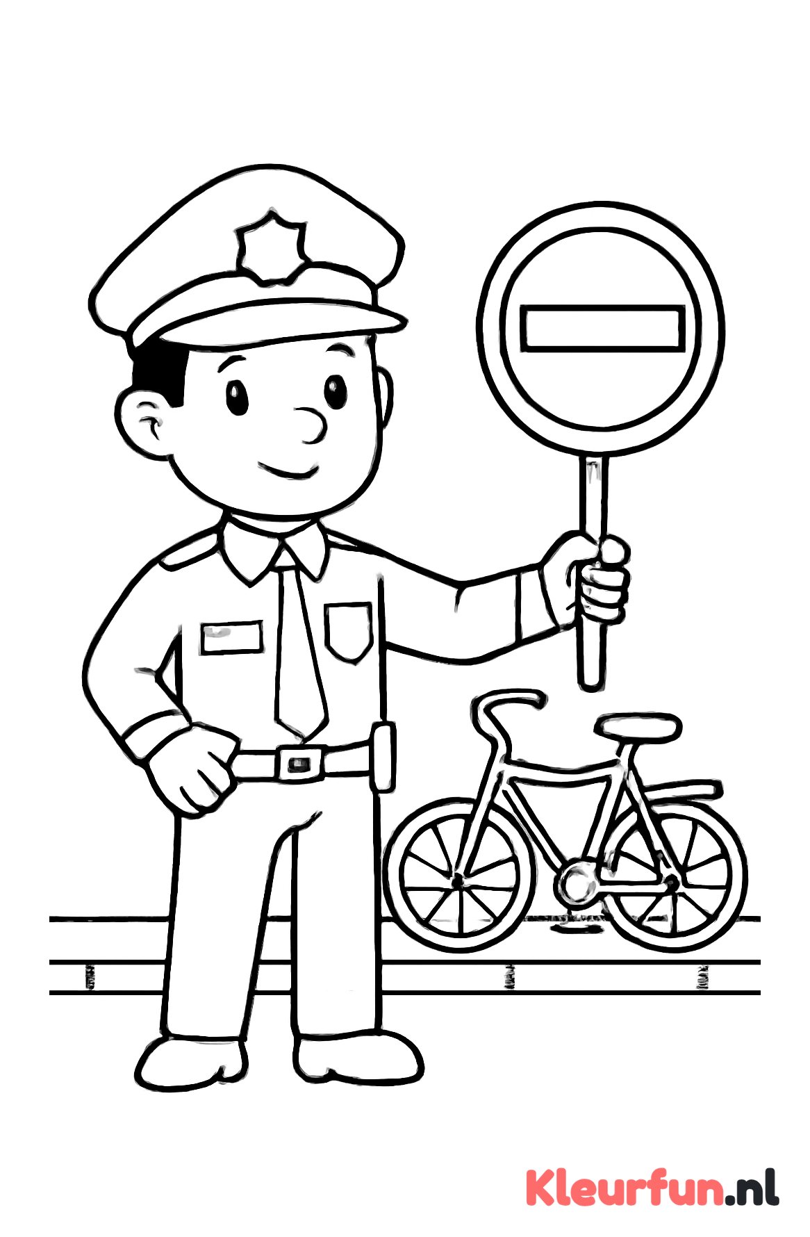 Politieagent met verkeersbord