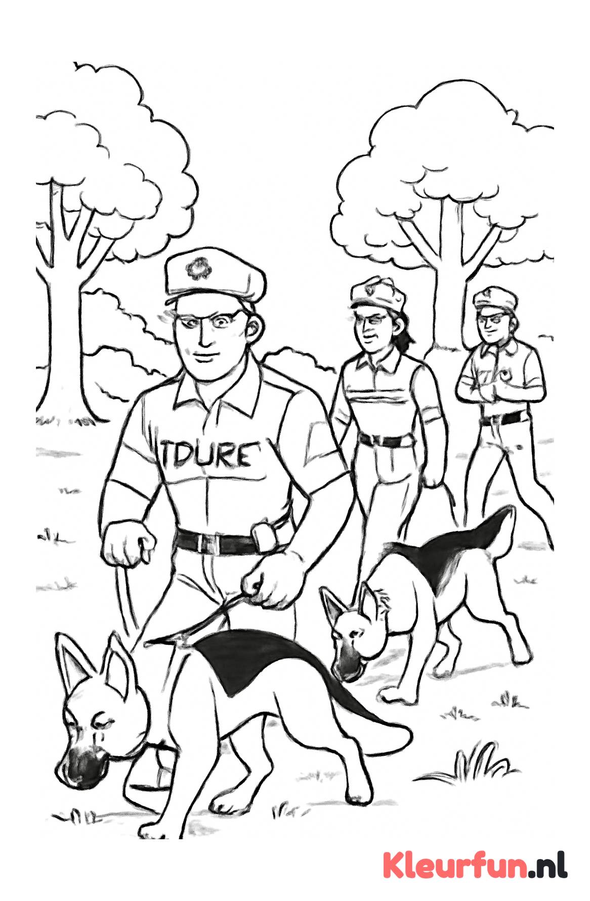 Politieteam met speurhonden in actie