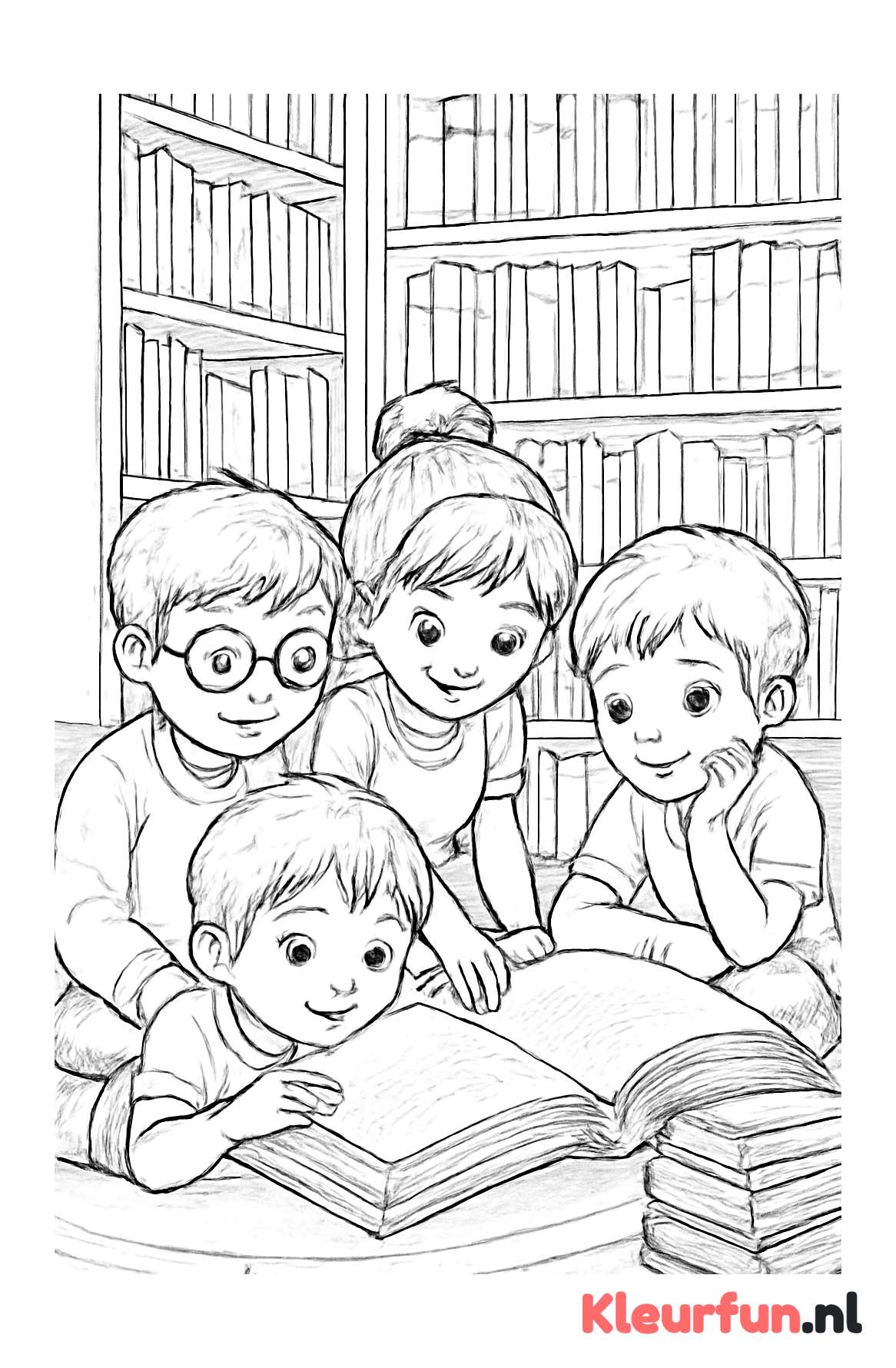 Kinderen lezen samen in de bibliotheek